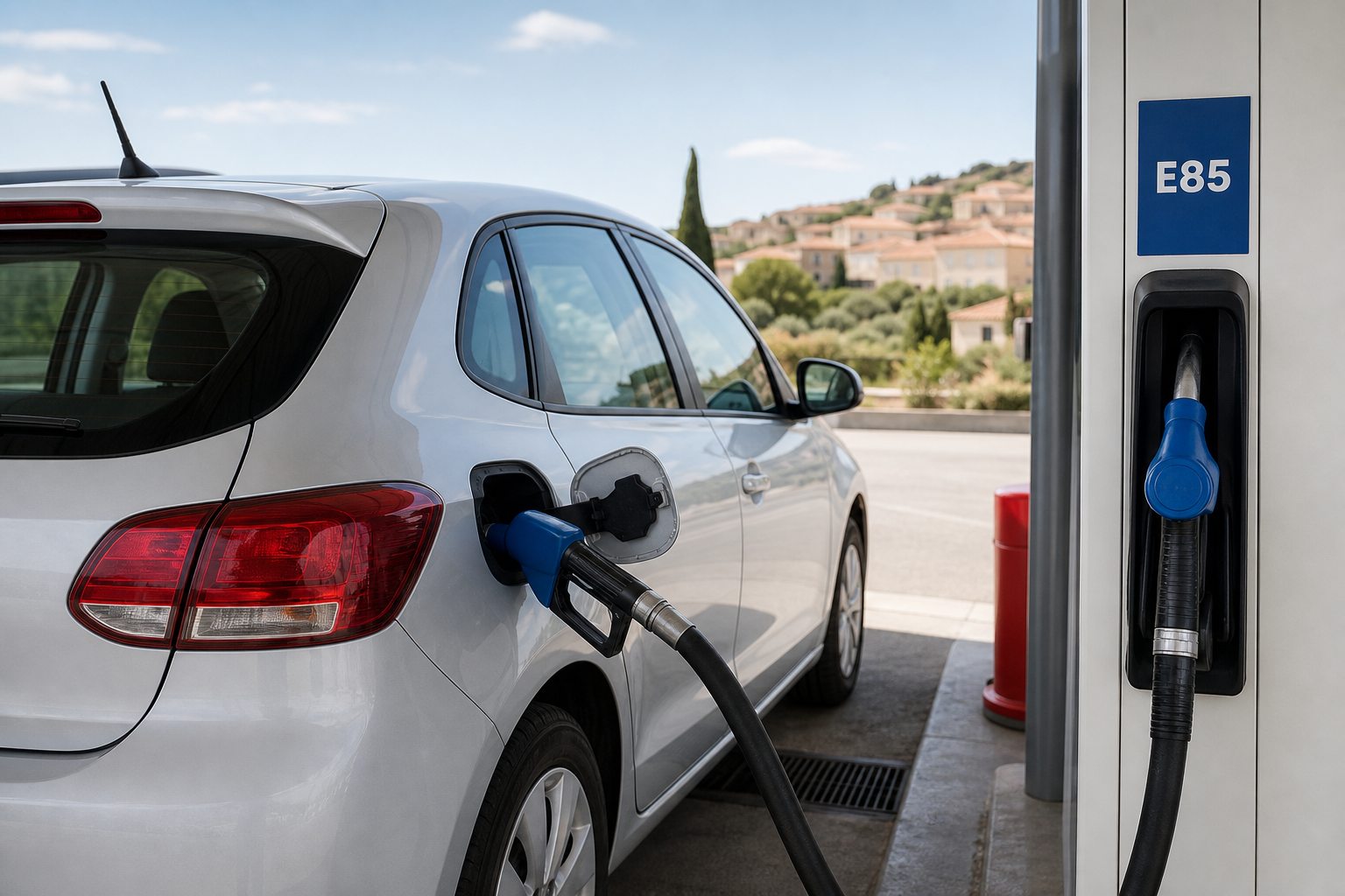 Véhicule faisant le plein de Superéthanol E85
